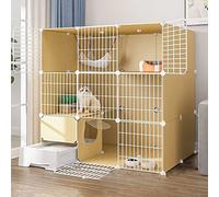 Cat Playpen, Cat Kennels for Indoor Cats,Outdoor Cat Enclosures,Cat Cages Indoor Large 3-Tier with Door and Closed Cat Litter Box Use for Kitten, Bunny, Chinchilla (Color : Set b-yellow, Siz