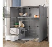 Cat Playpen, Cat Kennels for Indoor Cats,Outdoor Cat Enclosures,Cat Cages Indoor Large 3-Tier with Door and Closed Cat Litter Box Use for Kitten, Bunny, Chinchilla (Color : Set c-gray, Size