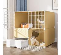 Cat Playpen, Cat Kennels for Indoor Cats,Outdoor Cat Enclosures,Cat Cages Indoor Large 3-Tier with Door and Closed Cat Litter Box Use for Kitten, Bunny, Chinchilla (Color : Set b-yellow, Siz
