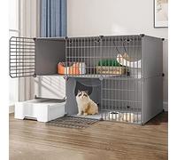 Cat Playpen, Cat Kennels for Indoor Cats,Outdoor Cat Enclosures,Cat Cages Indoor Large 3-Tier with Door and Closed Cat Litter Box Use for Kitten, Bunny, Chinchilla (Color : Set a-gray, Size