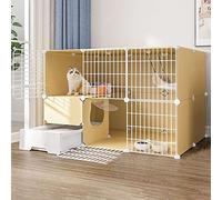 Cat Playpen, Cat Kennels for Indoor Cats,Outdoor Cat Enclosures,Cat Cages Indoor Large 3-Tier with Door and Closed Cat Litter Box Use for Kitten, Bunny, Chinchilla (Color : Set b-yellow, Siz