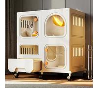 Cat Playpen Collapsible Metal Cage with Detachable Enclosure and Litter Box for Indoor Use, Mobile Design with Wheels