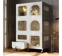 Cat Playpen Collapsible Metal Cage with Detachable Enclosure and Litter Box for Indoor Use, Mobile Design with Wheels