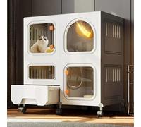 Cat Playpen Collapsible Metal Cage with Detachable Enclosure and Litter Box for Indoor Use, Mobile Design with Wheels