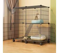 Cat Playpen Enclosure, 2/3-Tier Wire Cat Cage with Caster Wheels and Ladders, Detachable Design for Multiple Cats and Small Animals