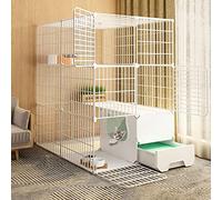 Cat Playpen Exercise Yard Fence with Door and Closed Litter Box, Easy to Clean and Odor Resistant for Small Pets, Rabbits, Hedgehogs, and Guinea Pigs