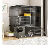 Cat playpen Indoor DIY Cat Cages Playpen Detachable Metal Wire Kitten Cage Pet Cat Kennel Enclosures with Door for Kitten Small Animals(Black,95x73x109cm)