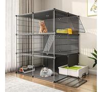 Cat playpen Indoor with Litter Box Large DIY Cat Enclosure Small Animals Cages with Doors Kitten Crate Indoor Use Pet Cages for Cats(Black)