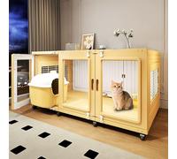 Cat Playpen Large Cage with Wheels, Side Ventilation Wire Mesh, Double Door Design, Exercise Place for 1-2 Cats, Small Animal Kennel