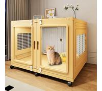 Cat Playpen Large Cage with Wheels, Side Ventilation Wire Mesh, Double Door Design, Exercise Place for 1-2 Cats, Small Animal Kennel
