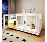 Cat Playpen Large Cage with Wheels, Side Ventilation Wire Mesh, Double Door Design, Exercise Place for 1-2 Cats, Small Animal Kennel