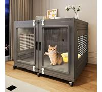 Cat Playpen Large Cage with Wheels, Side Ventilation Wire Mesh, Double Door Design, Exercise Place for 1-2 Cats, Small Animal Kennel