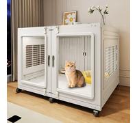 Cat Playpen Large Cage with Wheels, Side Ventilation Wire Mesh, Double Door Design, Exercise Place for 1-2 Cats, Small Animal Kennel