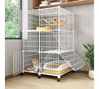 Cat playpen Large Cat Cages Indoor Enclosures & Steps, Cat Kennel Metal Kennels Crate with Universal Wheel(75x49x112cm)