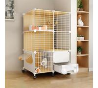 Cat playpen with Litter Box, indoor DIY Semi-enclosed Kitten Cage Cat House with wheel Detachable Metal Wire Kennels Crate, Large Exercise Place(75x39x112cm)