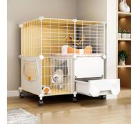 Cat playpen with Litter Box, indoor DIY Semi-enclosed Kitten Cage Cat House with wheel Detachable Metal Wire Kennels Crate, Large Exercise Place(75x39x77cm)