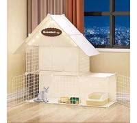 Cat Playpen with Roof, Large 2/3 Tier Metal Enclosure with Ramp Ladders, Detachable Kennels for Training and Play