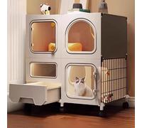 Cat Playpen with Top Cover and Pull-out Litter Box, Indoor Enclosure with Upgraded Lock, Ideal for Use on Balconies