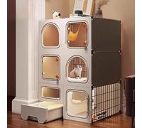 Cat Playpen with Top Cover and Pull-out Litter Box, Indoor Enclosure with Upgraded Lock, Ideal for Use on Balconies
