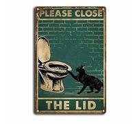 Cat Please Close The Lid Bathroom Toilet Retro Funny Metal Tin Sign Wall Decor Art, Tin Sign10 8x12 inch