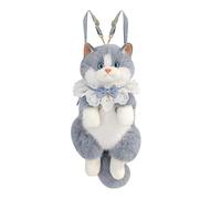 Cat Plush Backpack for Kids - Gray/White, Cartoon Stuffed Bag, Soft Faux Backpack, Cute Cat Design, Zippered Closure, Adjustable Straps, Lightweight | Girls, Ladies, Wives, Mothers, College Studen