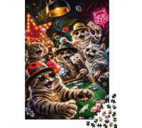 Cat Poker Casino Jigsaw Puzzle, 1000 Pcs For Adults | 38x26cm Cardboard, Art Admirers, Gathering Gift, Mood Calming, Smooth Surface Finish