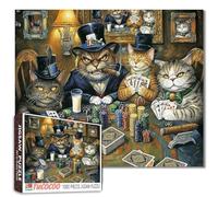 Cat Poker Puzzle Animal Jigsaw Funny Animal Party Scene 1000 Pieces for Adults Beginner Challenging Family Activity Games DIY Crafts Puzzle for Home Decor Gifts