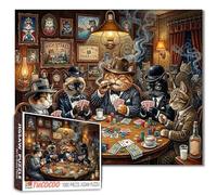 Cat Poker Puzzle Animal Jigsaw Funny Animal Party Scene 1000 Pieces for Adults Beginner Challenging Family Activity Games DIY Crafts Puzzle for Home Decor Gifts