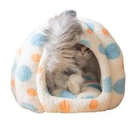 Cat Polka Dot Yurt Bed, Plush Warm Semi-Enclosed Cave Hideaway, Soft Comfy House for Indoor Kitten (Blue,Large)