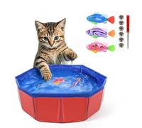 Cat Pool with 3pcs Robotic Fish Funny LED Light Swimming Fish Toys for Water Play, Cat Water Toys for Indoor Cats, Interactive Stimulating Self-Play Enrichment for Indoor Cats, Fun Fish Toy for Bath