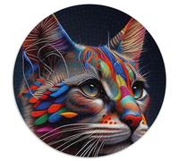 Cat Pop Art Animal Face Jigsaw Puzzles for Adults 1000 Piece 1000Pc Adults Round Jigsaw Puzzle High-Difficulty Brain Teaser for Teenagers (Size 67.5x67.5cm)