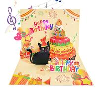 Cat Pop Up Birthday Cards Music & Light & Blowable Candle Pop up Happy Birthday Card Greeting Cards, Cute Cat Music Birthday Card for Gril Women Men Cat Lovers