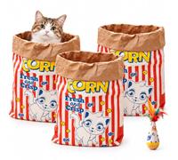 Cat Popcorn Crinkle Bag, Foldable Cat Tunnel Toy，3 Pack | Giant Popcorn Bag for Cats Folds Flat After Play and Comes in 1, 2 or 3 Pack Options for Home Pet Corners