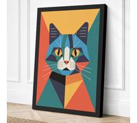 Cat Portrait Geometric Canvas Wall Art Print 36x24 Inch (91 x 61 cm)