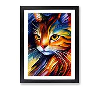 Cat Portrait No.3 Framed Print for Living Room Bedroom Home Office Décor, Wall Art Picture Ready to Hang, Black A4 Frame (34 x 25 cm)