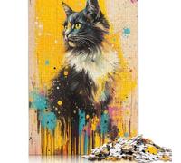 Cat Portrait with Splashes 1000 Piece Puzzles for Adults 1000 Piece Wooden Puzzles-Puzzle Hands-on Game-Family Decoration 1000pcs (75x50cm)