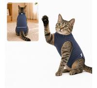 Cat Post Surgery Suit, Dark Blue Cat Suit, Kitten Recovery Suit, Size M | Cat Body Suit After Surgery & Cat Onesie Post Surgery, Soft Stretchy Full-Body Wrap with Snap Opening, Adjustable Neck