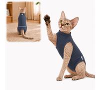 Cat Post Surgery Suit, Dark Blue Cat Suit, Kitten Recovery Suit, Size S | Cat Body Suit After Surgery & Cat Onesie Post Surgery, Soft Stretchy Full-Body Wrap with Snap Opening, Adjustable Neck