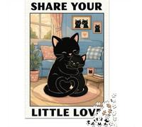 Cat Poster Love 1000 Piece Jigsaw Puzzle, 38x26cm/1000pcs, for Adults, Quiet Home Activity, Focused Puzzle Time And Quiet Weekends