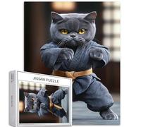 Cat Practicing Karate 1000 Piece Jigsaw Puzzles for Adults Jiu-Jitsu Uniform Art Jigsaw Puzzle Challenging Family Activity Games Colorful DIY Craft Puzzle for Home Decor Gifts 20×27 Inches