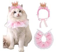 Cat Princess Costume Lace Cat Birthday Outfit Includes Bandana & Crown Adjustable Skin-Friendly Multi-Purpose Costume for Small Dog, Birthday Outfit