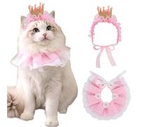 Cat Princess Costume Lace Cat Birthday Outfit Includes Bandana & Crown Adjustable Skin-Friendly Multi-Purpose Costume for Small Dog
