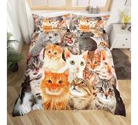 Cat Print Bedding Set for Kids Girls Teens Boys Cute Animal Pattern Comforter Cover Pet Cat Lovers Gift Cats Of Various Categories Duvet Cover Soft Microfiber Decor 2Pcs Junior/Cot Bed Size