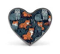 Cat Print Button Pin Heart Shape Metal Lapel Pins Badges Personalized Pinback Button Badges Novelty Funny Enamel Pins Fashion Cute Heart Brooch Pin for Backpacks Jackets Bags