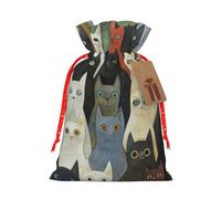 Cat Print Gift Bags Reusable Christmas Pouches | Reusable Cotton Twill Drawstring Birthday Anniversary Pouches Gift 4.7in X 6.9