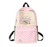 cat print polka dot colorblock backpack, cute cartoon anime y2k nylon bookbag with water bottle pocket, kawaii japanese kitty travel laptop large character backpack aesthetic supplies