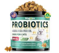 Cat Probiotics Tasty Chews -500 Chews Crunchy & Creamy Texture, Fish Oil Omega-3 Skin & Coat Health Digestive & Gut Support, Constipation Supports, Healthy Stool, Chicken Krill Flavor