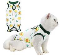 Cat Professional Surgery Recovery E-Collar Alternative, Cotton Breathable Sterilization Suit for Abdominal Wounds, Pajama for Kitten Anti-Biting Licking - Avocado/M(5.5-7 lbs)