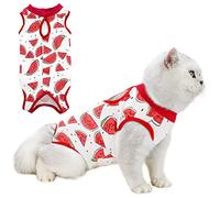 Cat Professional Surgery Recovery E-Collar Alternative, Cotton Breathable Sterilization Suit for Abdominal Wounds, Pajama for Kitten Anti-Biting Licking - Watermelon/S(3-5 lbs)