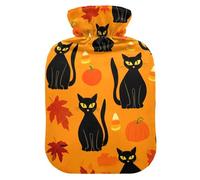 Cat Pumpkin Halloween Orange Hot Water Bottle with Cover for Pain Relief Bed Warmer for Sore Muscles, 2L